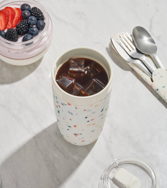 Insulated Ceramic Stainless Steel Coffee & Drink Tumbler: Terrazzo Cream