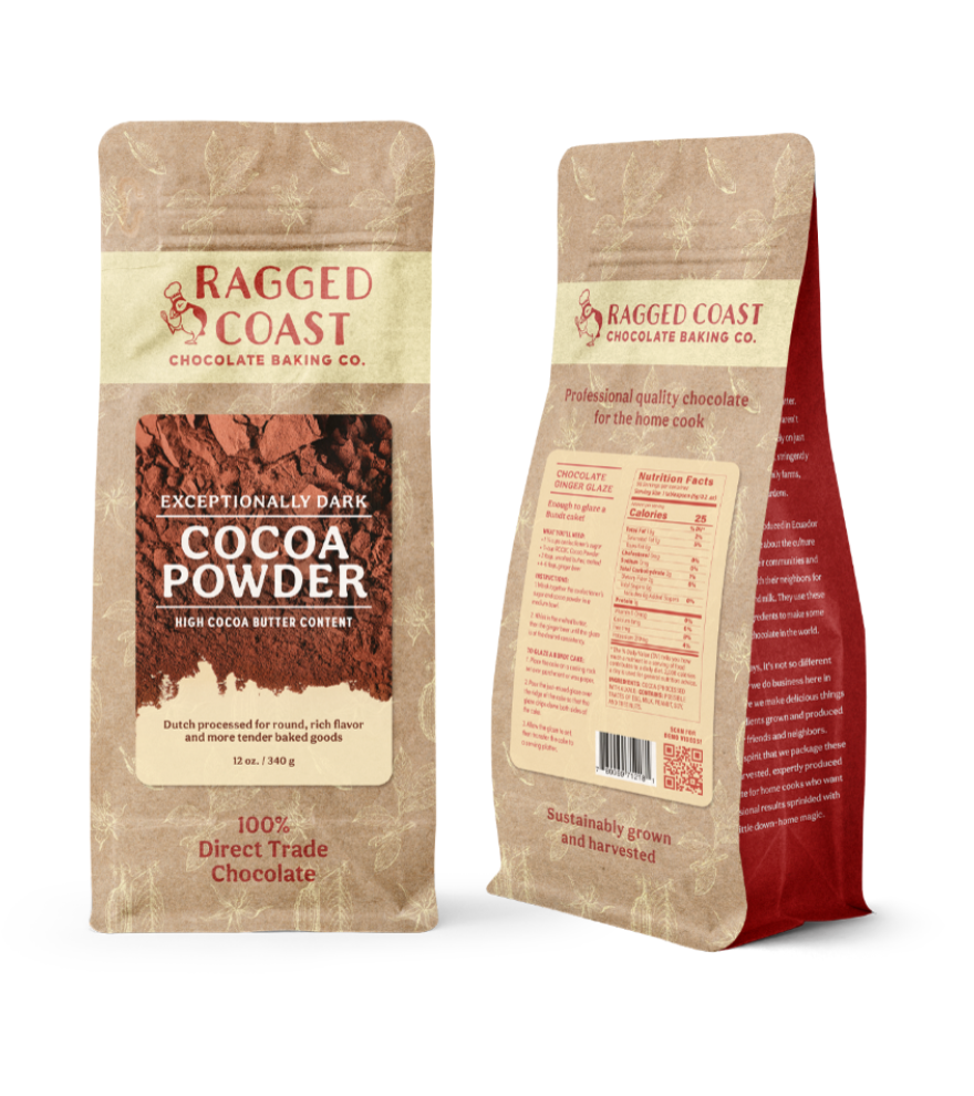 Exceptionally Dark Cocoa Powder, High Cocoa Butter Content.