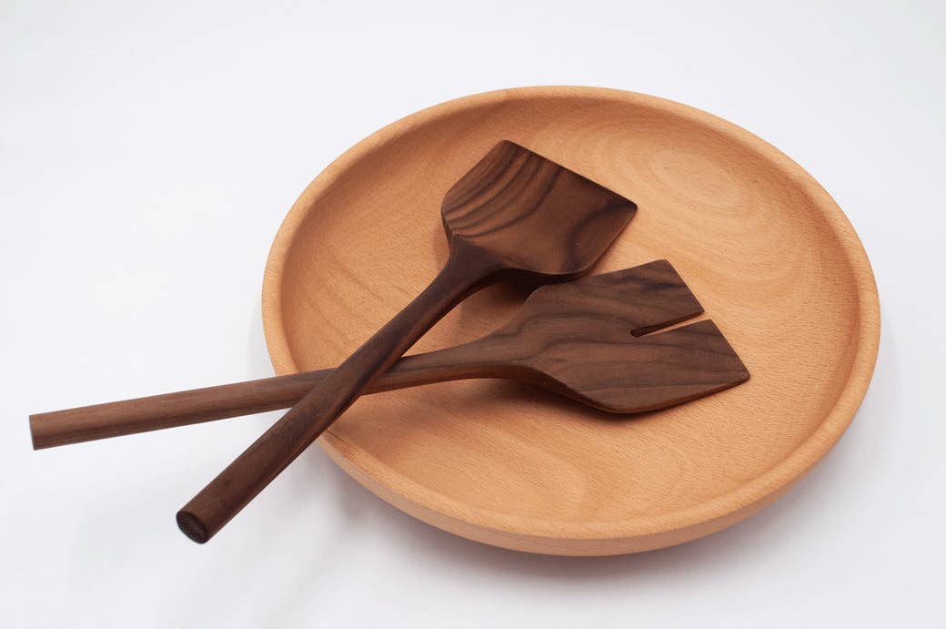 Walnut Wooden Salad Server Set - 13"