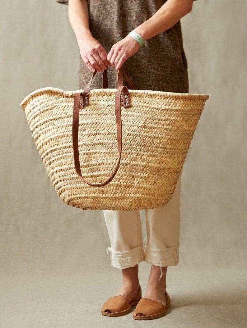 French Market Basket with Leather Handle