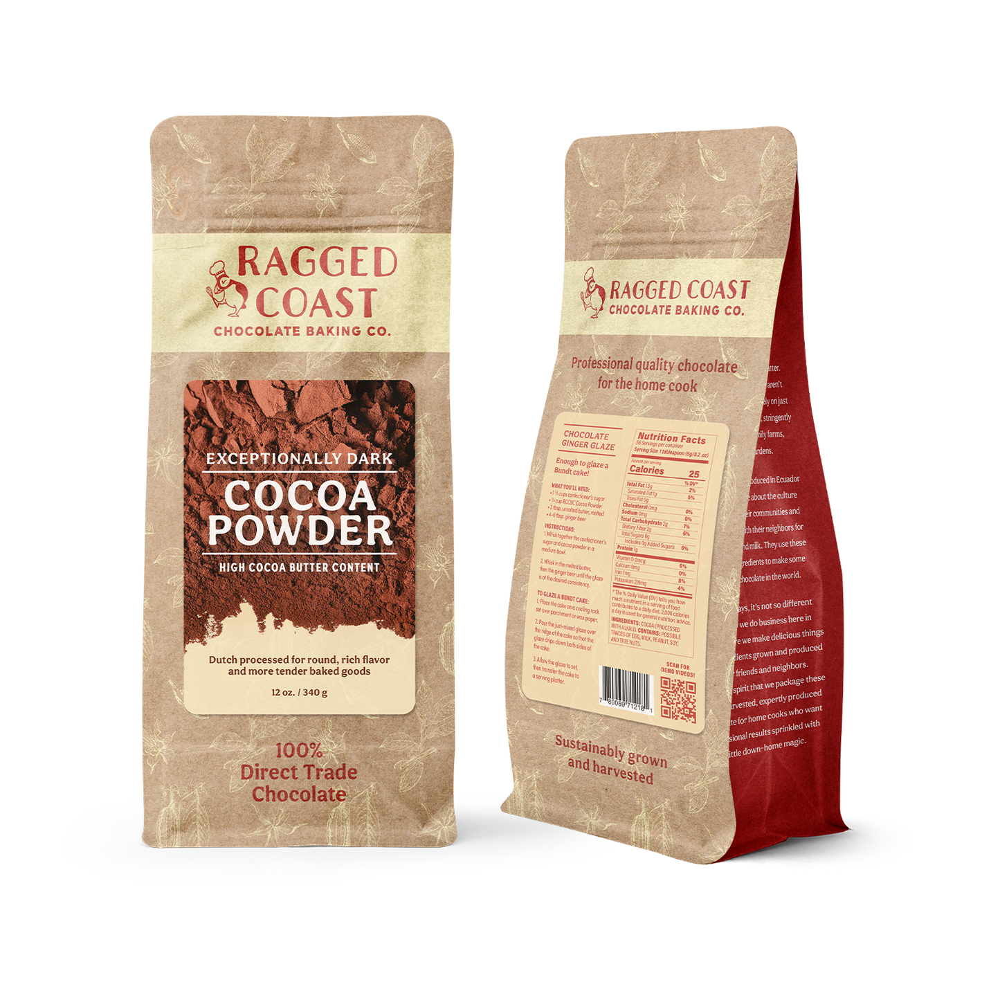 Exceptionally Dark Cocoa Powder, High Cocoa Butter Content.