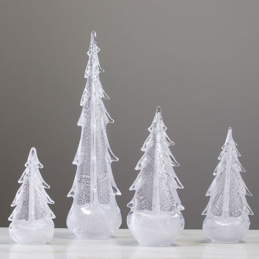 Silver Leaf Evergreen Glass Trees